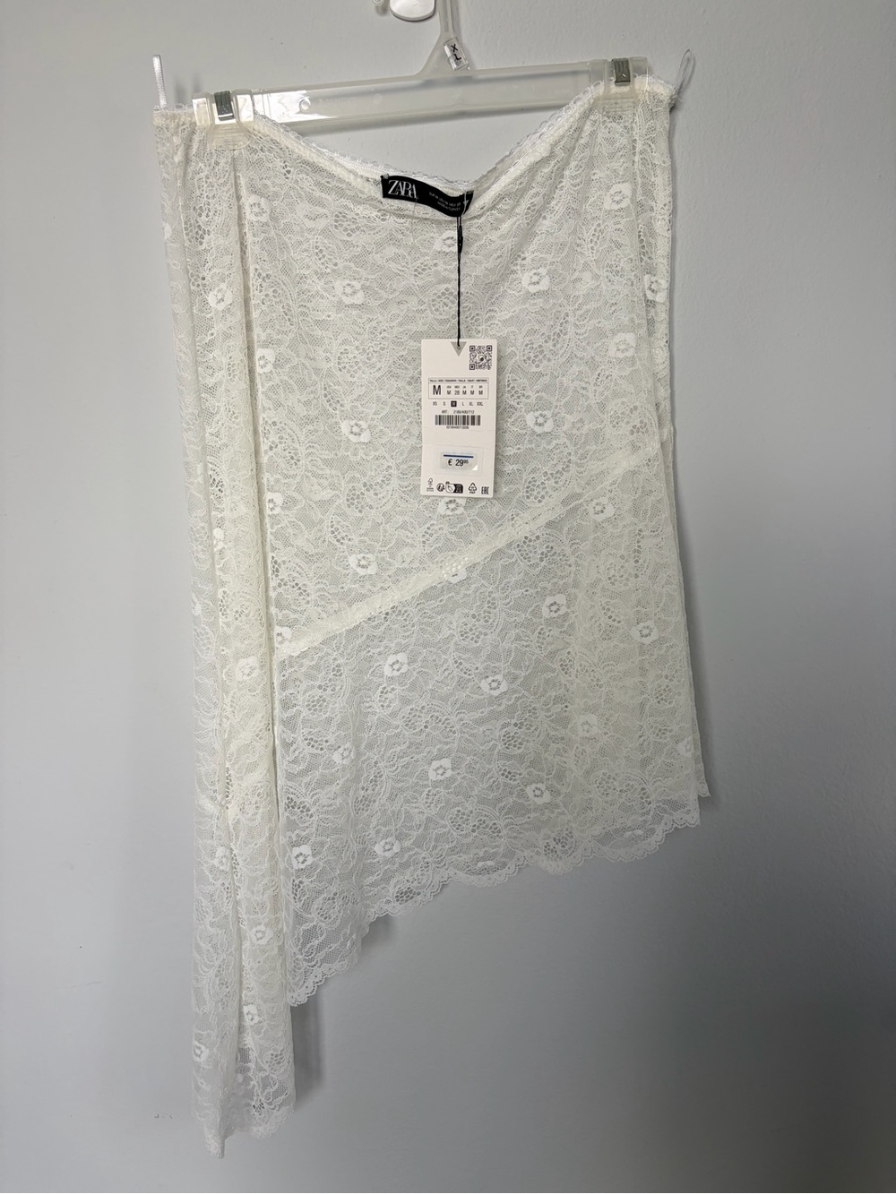 Zara Cream Lace Asymmetric Midi Skirt